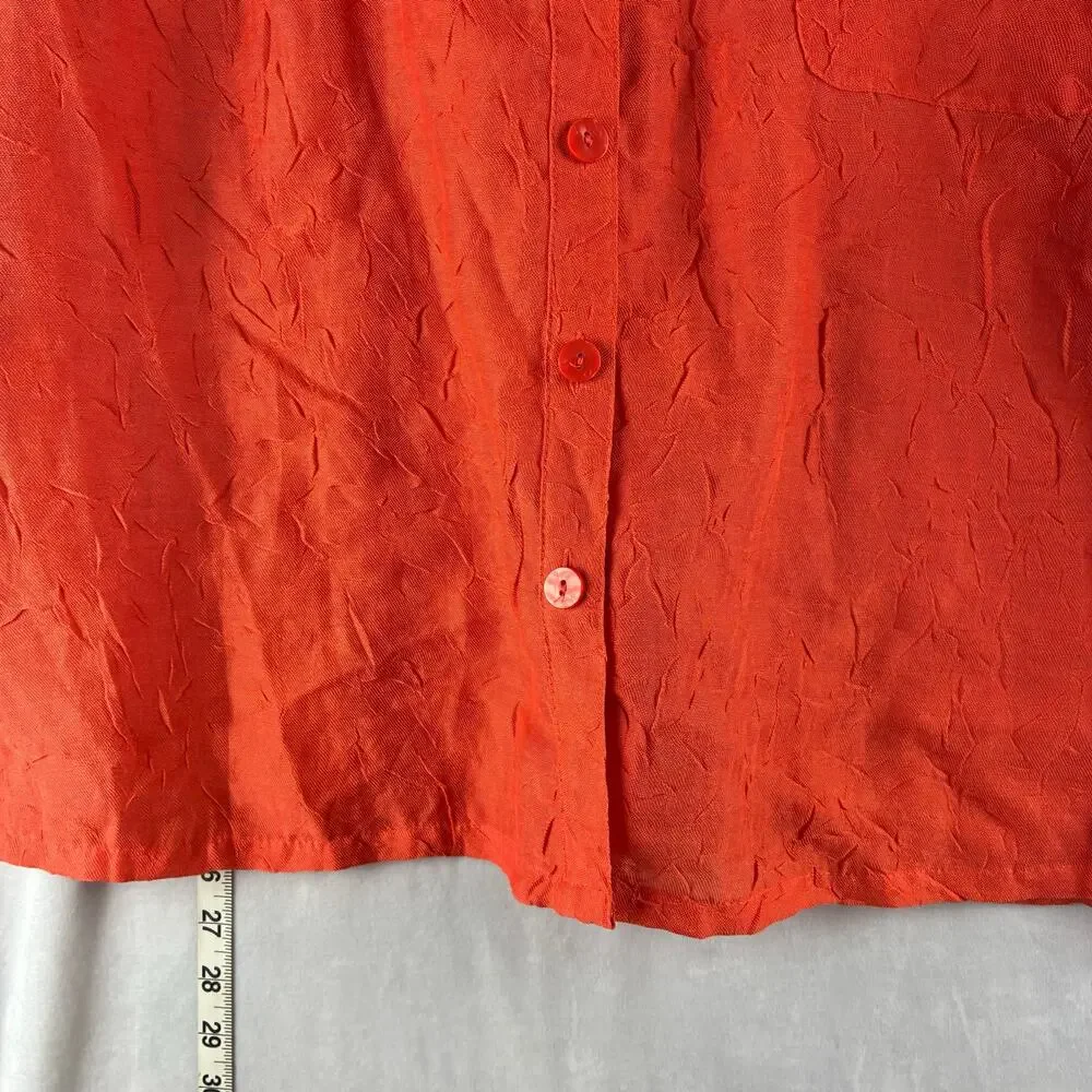 Coldwater Creek 3/4 Sleeve Orange Linen Blnd Button Up Blouse Womens Measured 2X